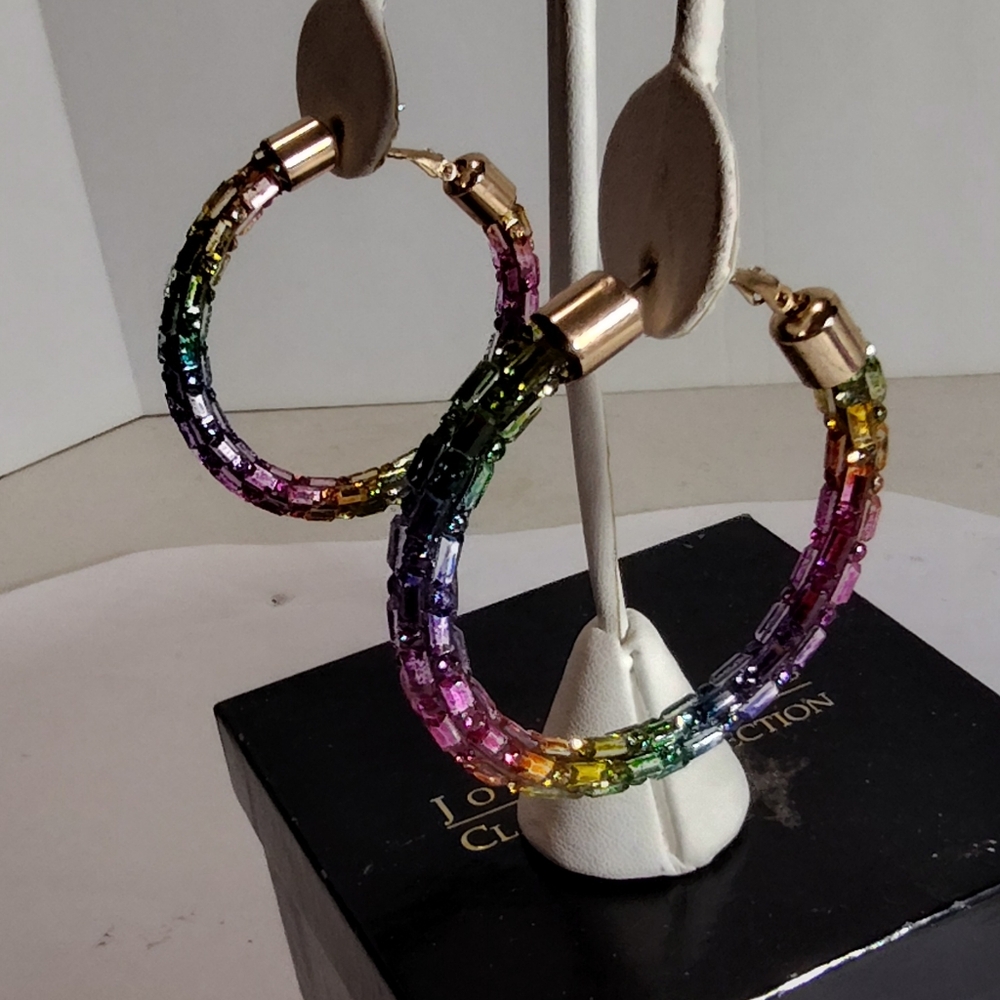 Guess Colorful Pink Blue Yellow Hoop Earrings Nwot